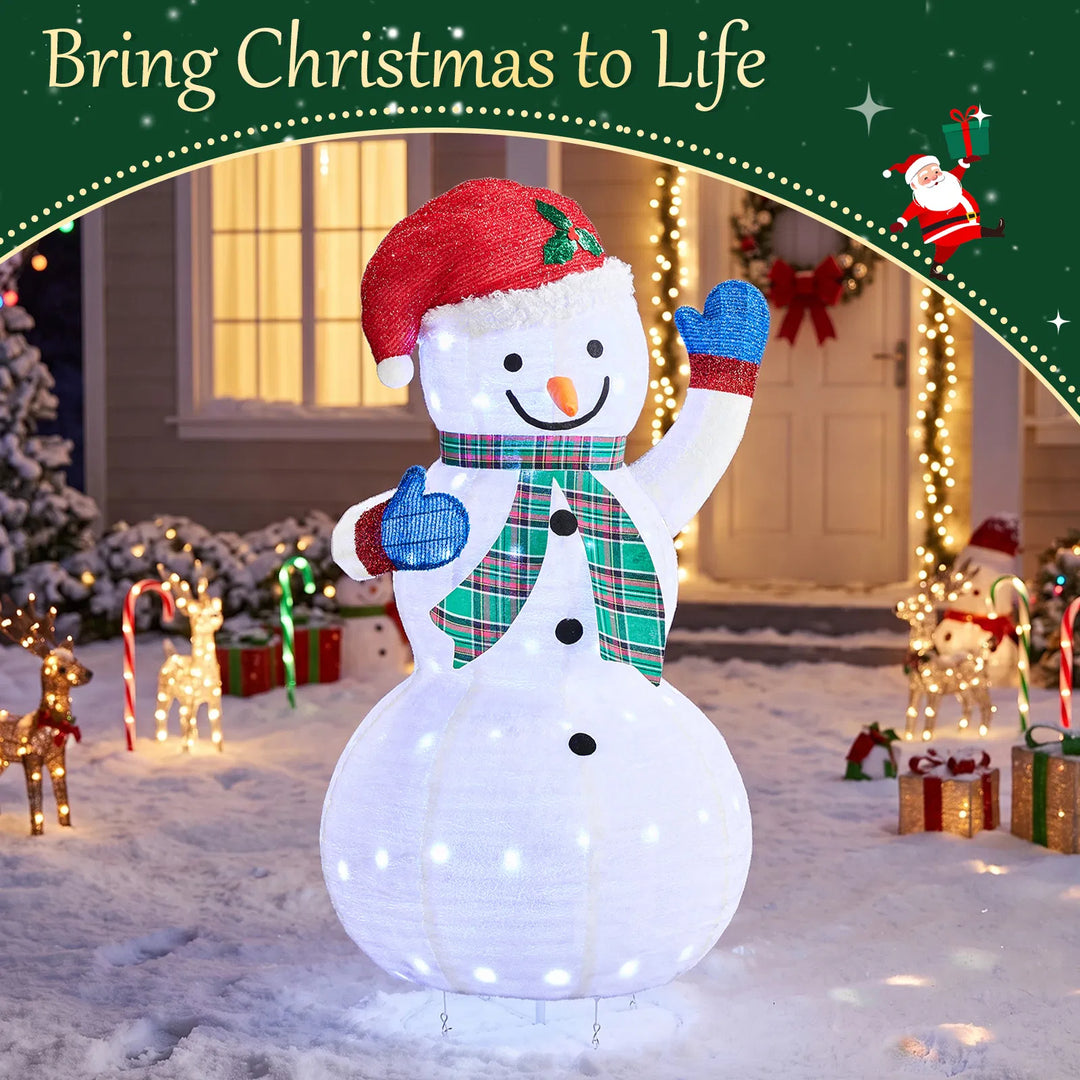 Light-up fabric snowman with plaid scarf