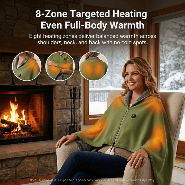 Heated Shawl Blanket - 8-Zone USB Heating, Portable, Office &amp; Camping