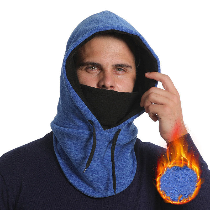 Person wearing black fleece balaclava hood