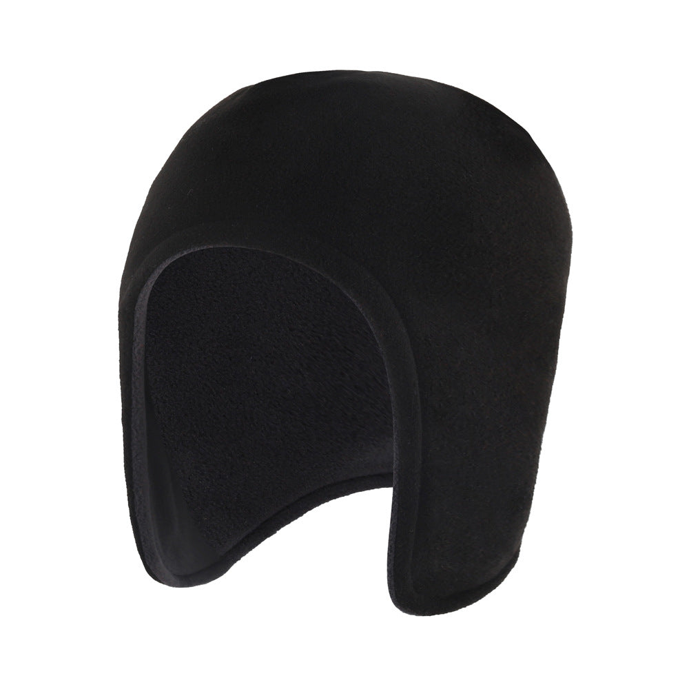Black polar fleece cap with ear flaps