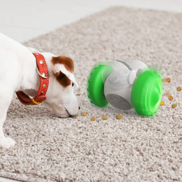 Wobbling robot treat dispensing pet toy