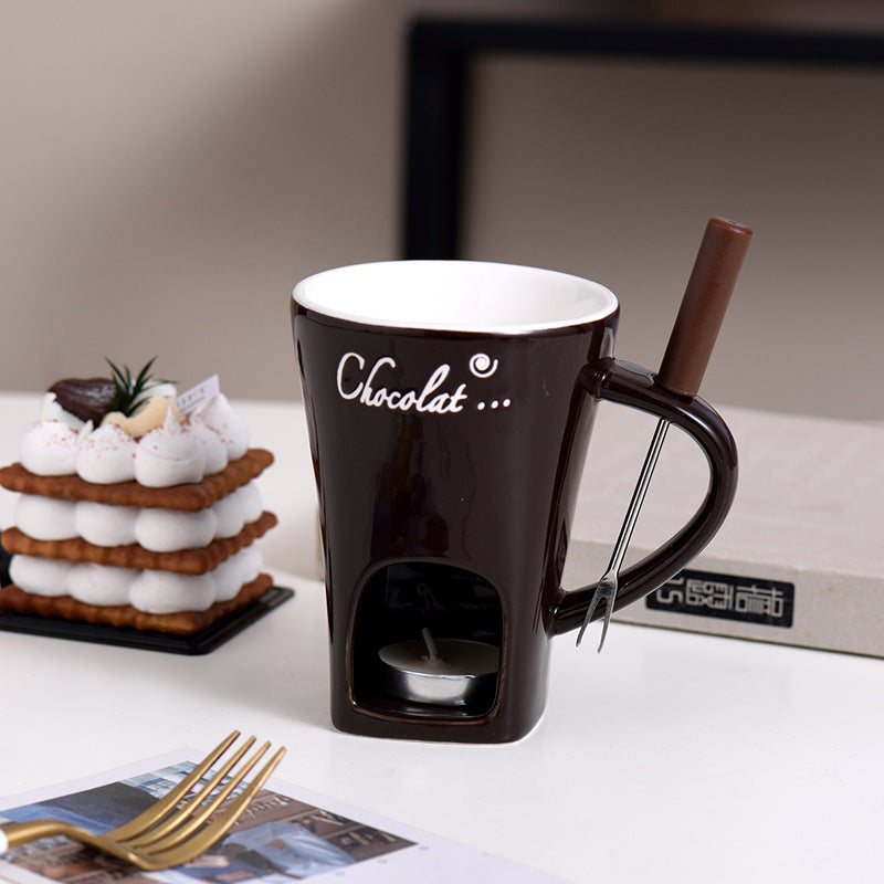 Chocolate fondue mug with fork
