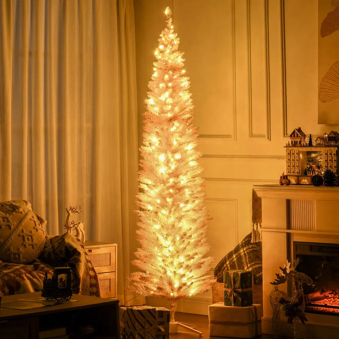 Heat Hollow Tall Pink Pencil Christmas Tree with 200 Warm LEDs, 7ft