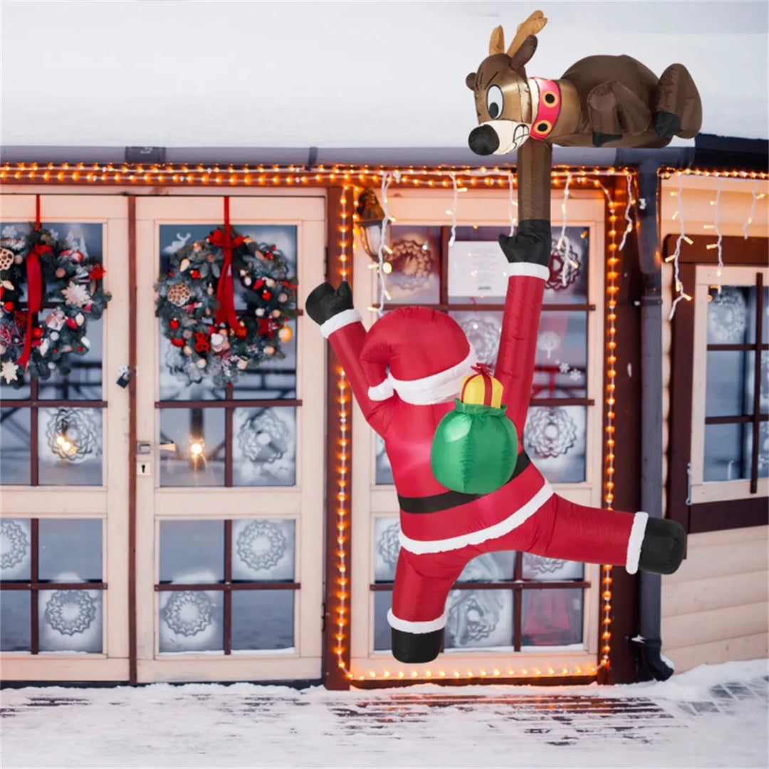 Inflatable climbing Santa with reindeer lit up