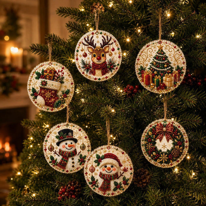 Heat Hollow Set of 6 wooden diamond painting Christmas ornaments