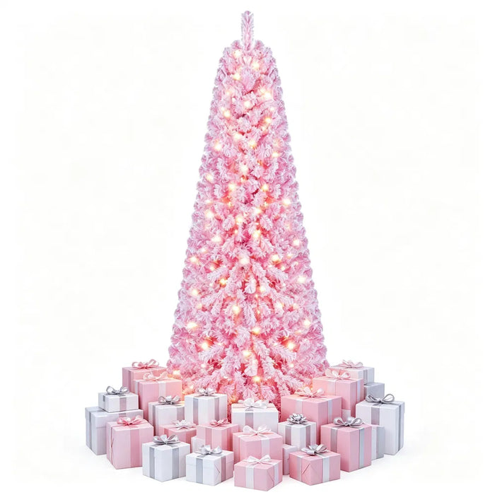 Heat Hollow Pink Flocked Pre-Lit Christmas Tree with 280 LEDs, 7ft