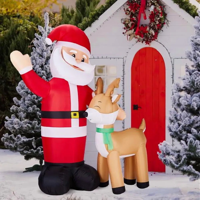 Heat Hollow Inflatable Waving Santa with Reindeer and 4 LEDs