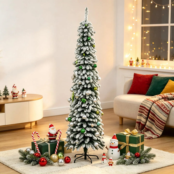 Slim snowy pencil tree, unlit