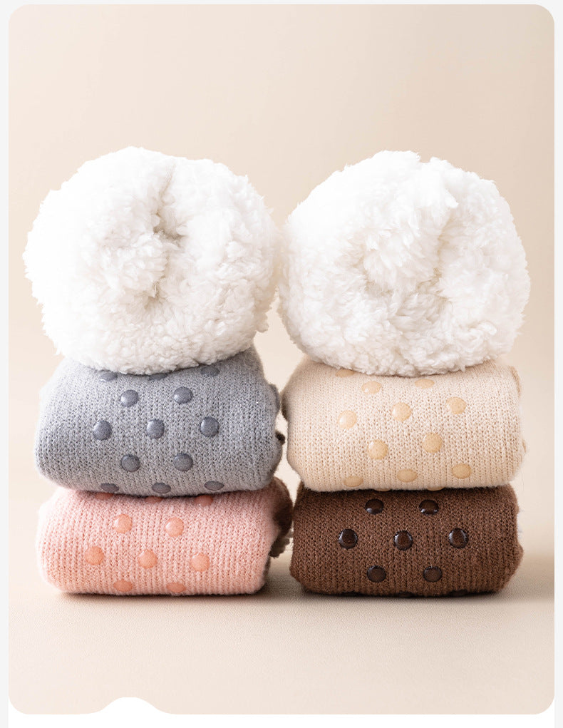 Beige slipper socks with grip dots