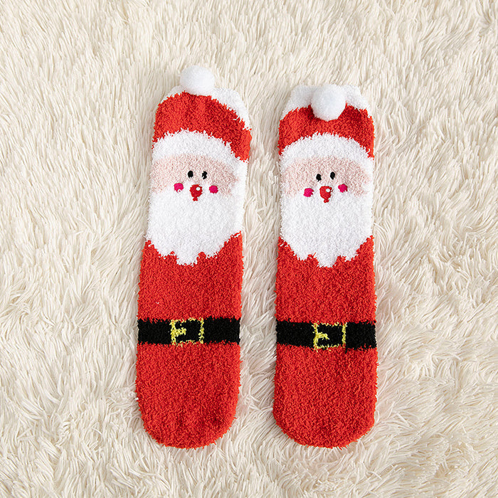 Heat Hollow Kids Fluffy Christmas Bed Socks with 3D Ears