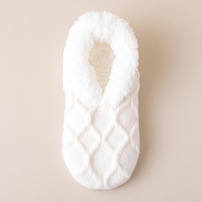 Heat Hollow Plush Lined Slipper Socks with Grip Dots