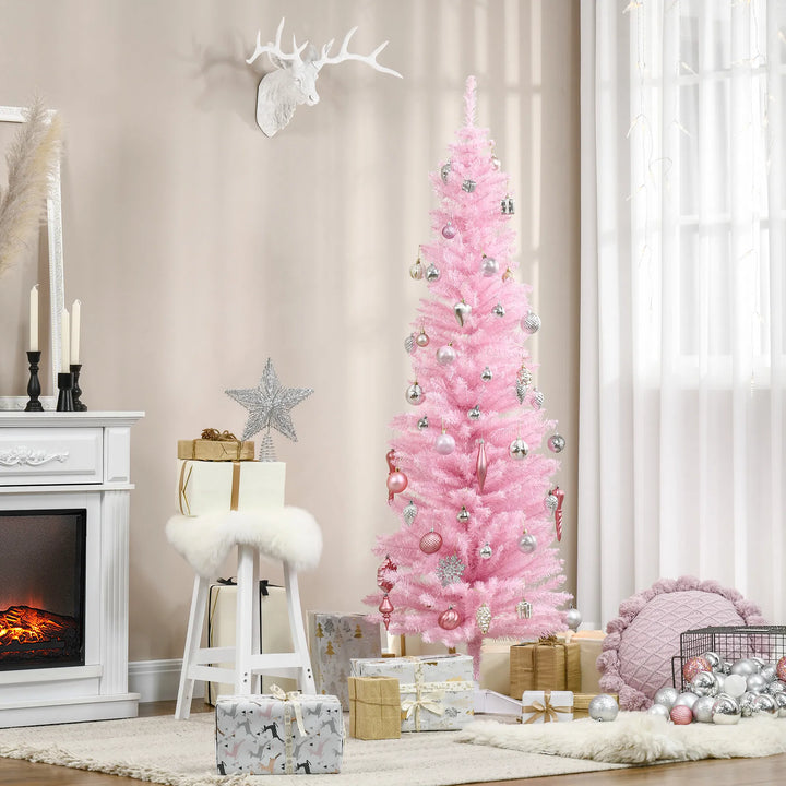 Pink slim pencil Christmas tree, unlit