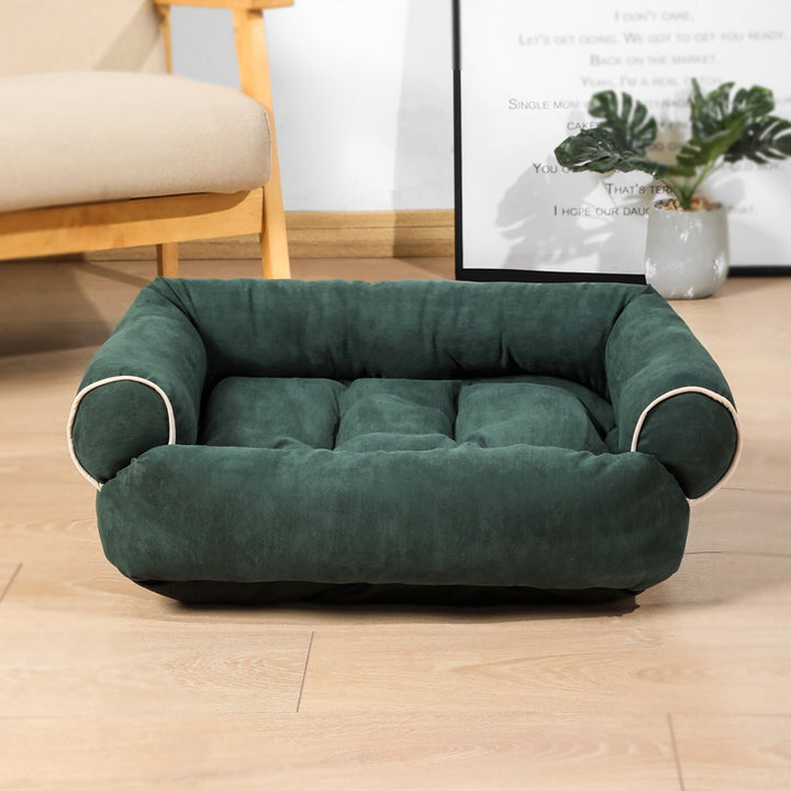 Plush sofa pet bed with bolster sides