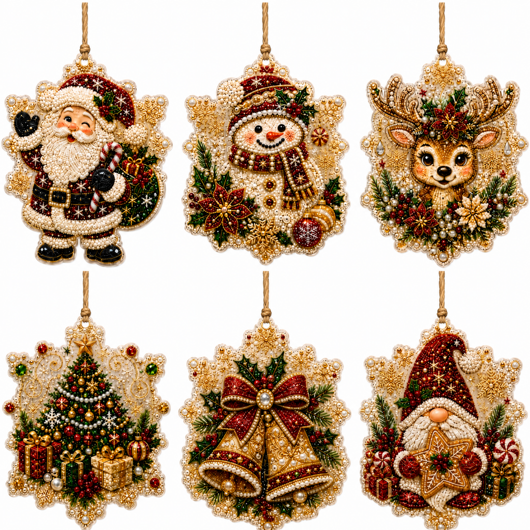 Diamond painting Christmas ornaments on tree