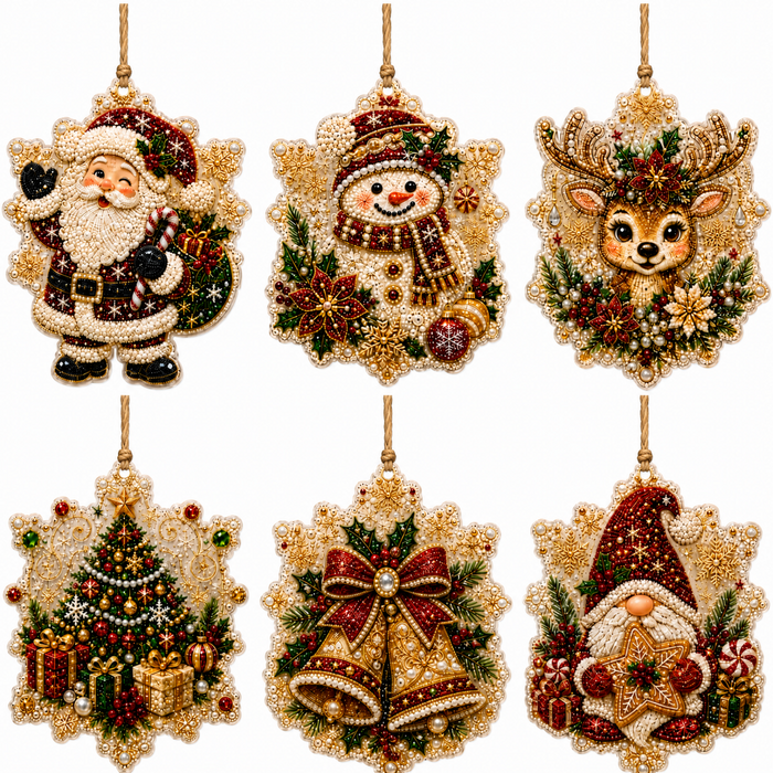Heat Hollow DIY Diamond Painting Christmas Ornament Kit, Set of 6