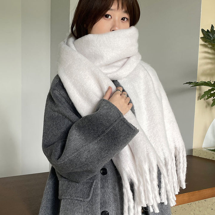 Pink oversized fluffy scarf with tassels