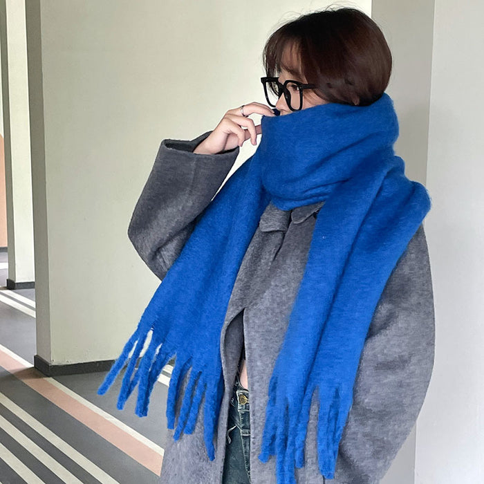 Heat Hollow Oversized Fluffy Scarf with Long Tassels