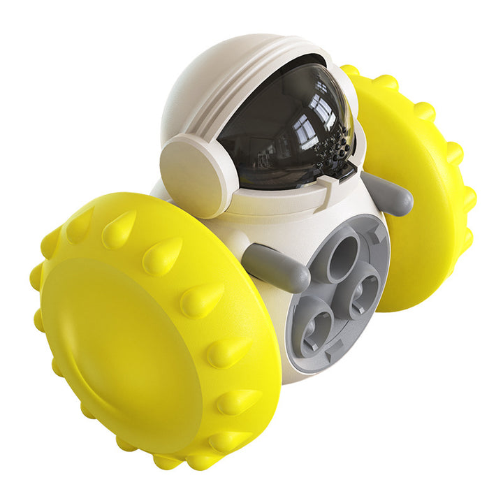 Wobbling robot treat dispensing pet toy