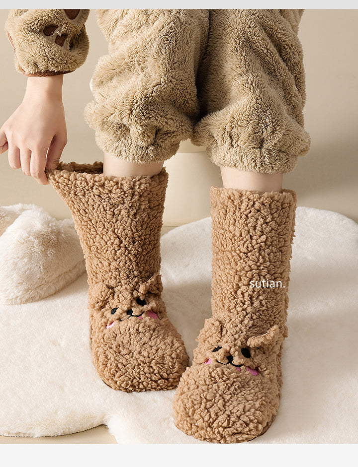 Fluffy fleece floor socks with bunny face