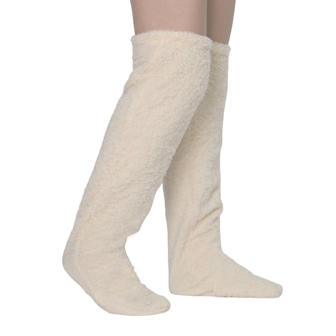 Fluffy plush over the knee socks in pink