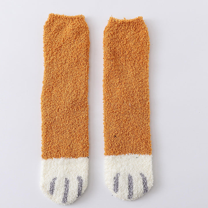 Fluffy cat paw socks with toe beans