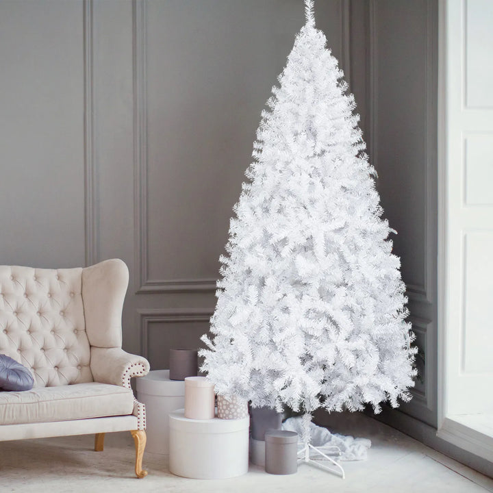 White unlit artificial Christmas tree