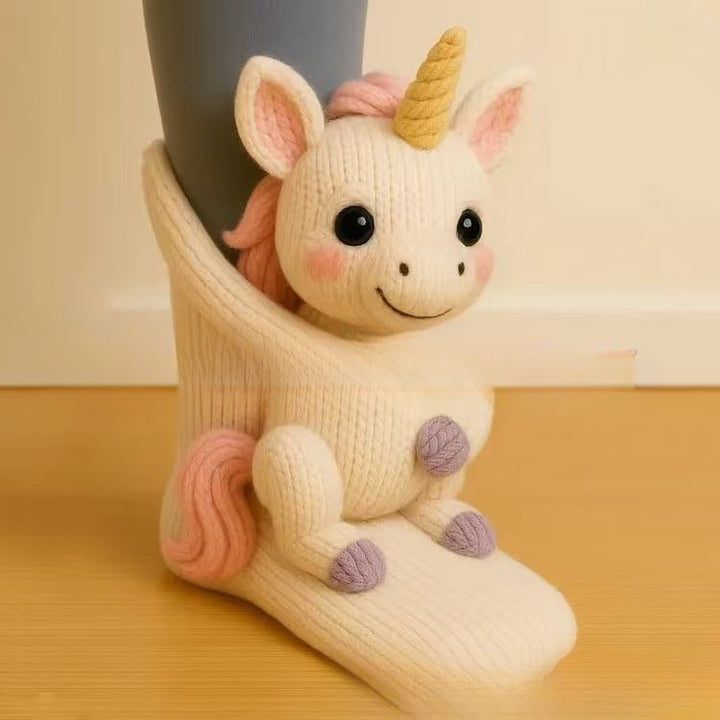 Knit socks with 3D crochet sloth
