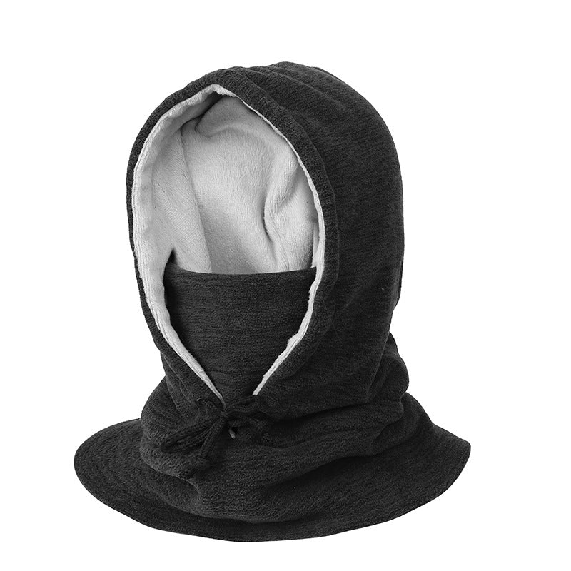 Person wearing black fleece balaclava hood