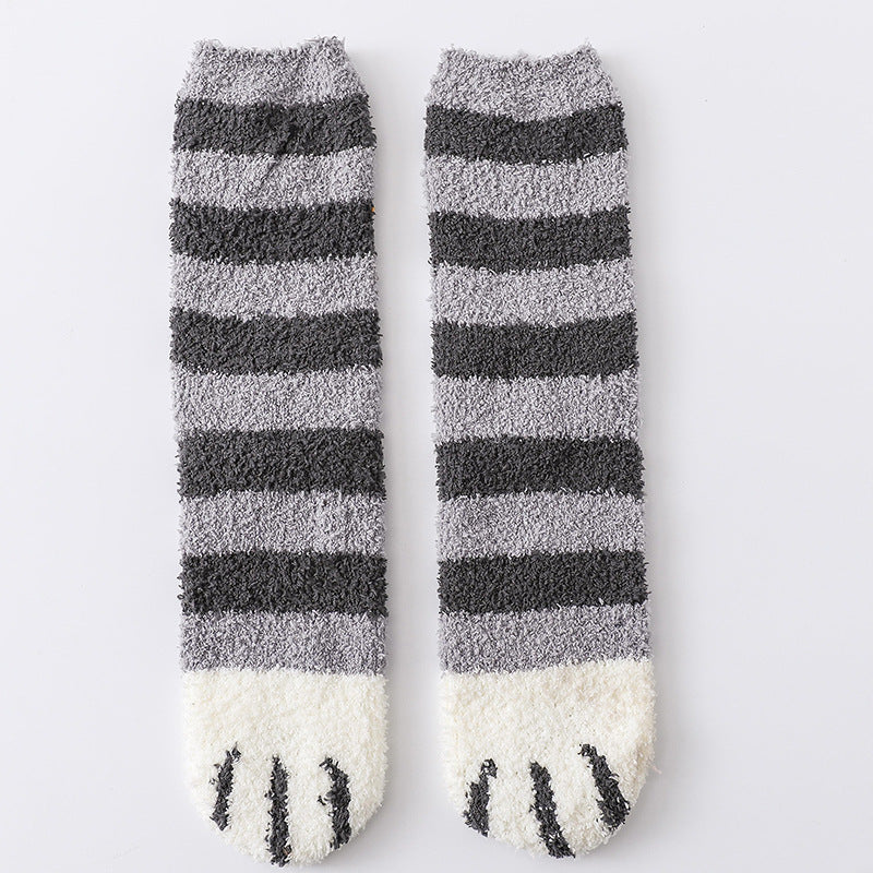 Fluffy cat paw socks with toe beans