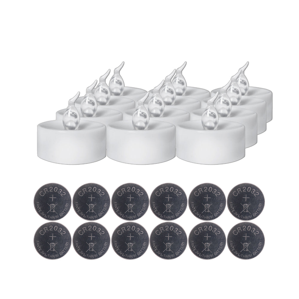 12 flickering LED tea lights, flameless and battery operated