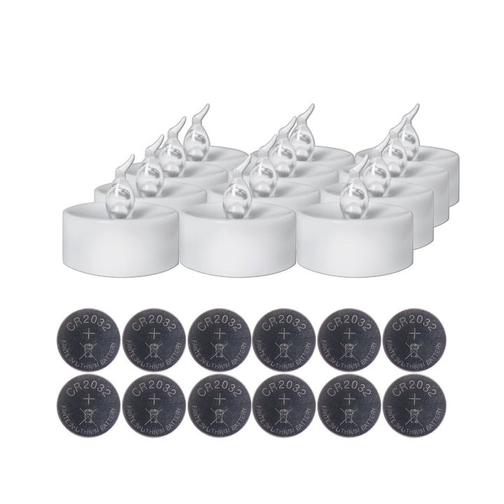 12 flickering LED tea lights, flameless and battery operated