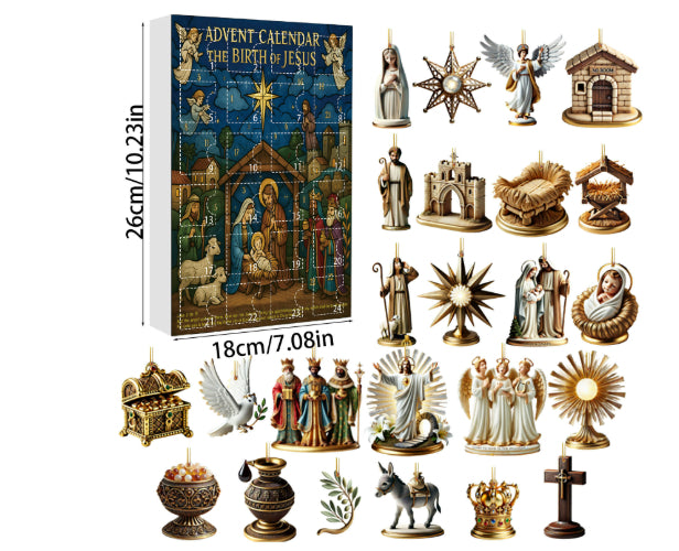 Advent calendar with acrylic Christmas ornaments