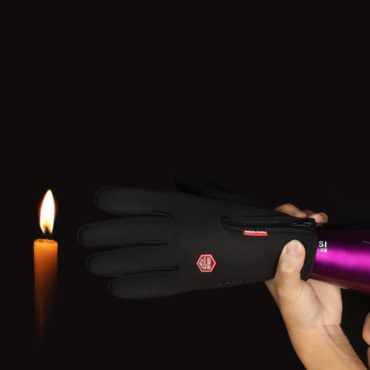 Fleece-lined touchscreen winter gloves with zip cuff