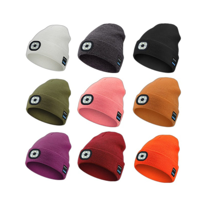 Black knit beanie with front LED light