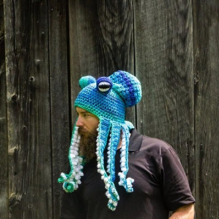 Handmade crochet octopus hat with curly tentacles