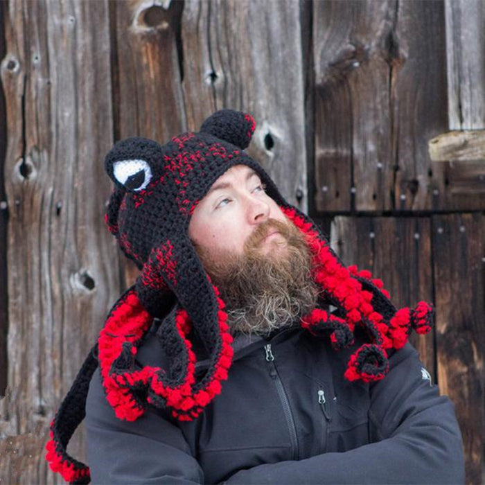 Heat Hollow Crochet Octopus Hat with Curly Tentacles