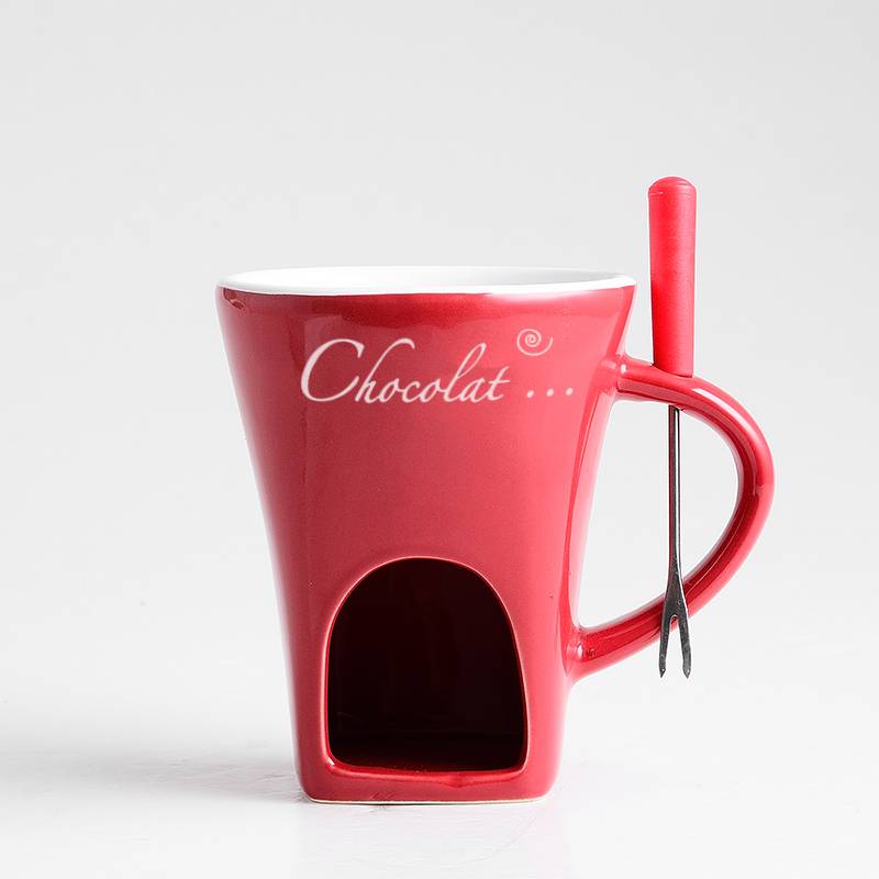 Chocolate fondue mug with fork