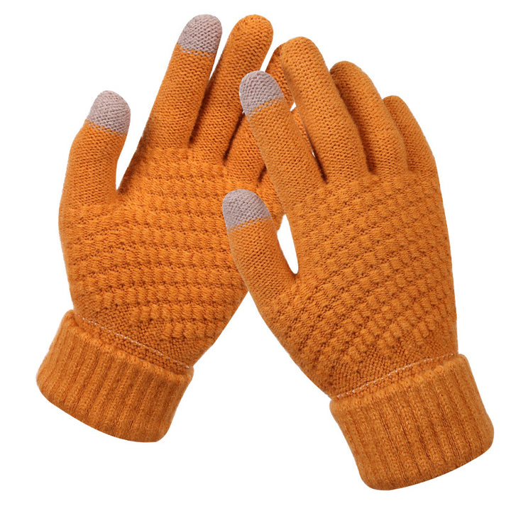 Navy textured knit touchscreen gloves