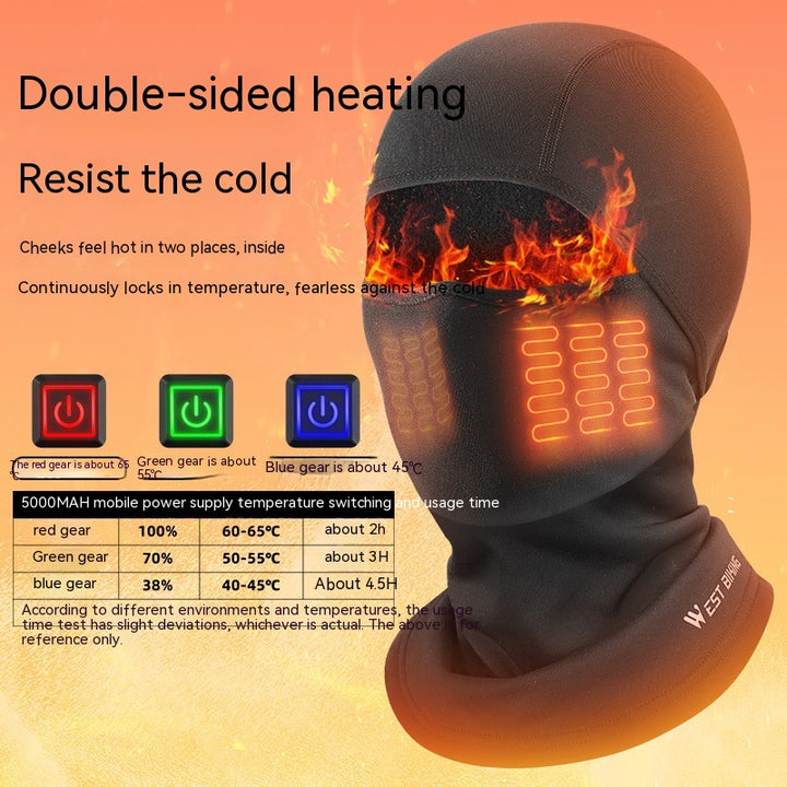 Cycling Heating Hood With Battery, Electric Warm Face Mask