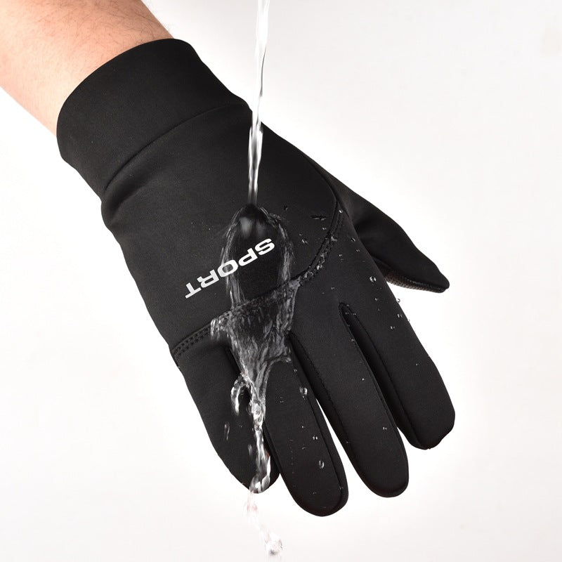 Black velvet lined winter sports gloves