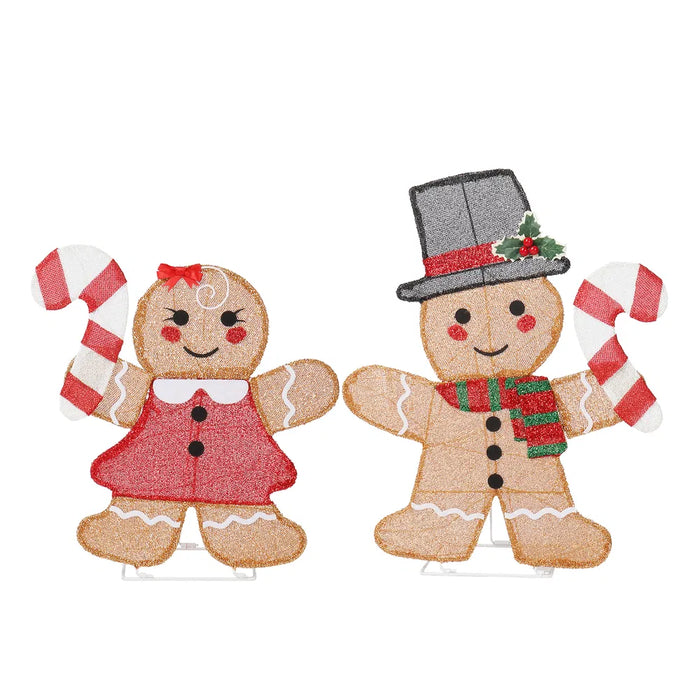 Heat Hollow Set of 2 Light-Up Gingerbread Figures with Candy Canes