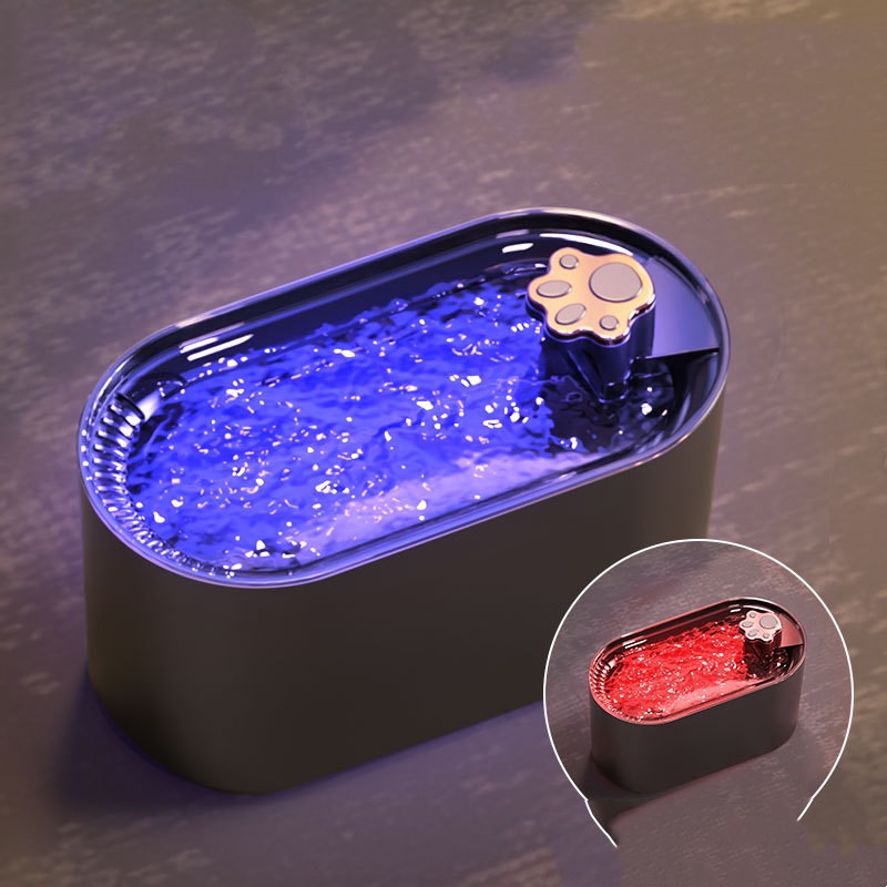 White pet water fountain with running water
