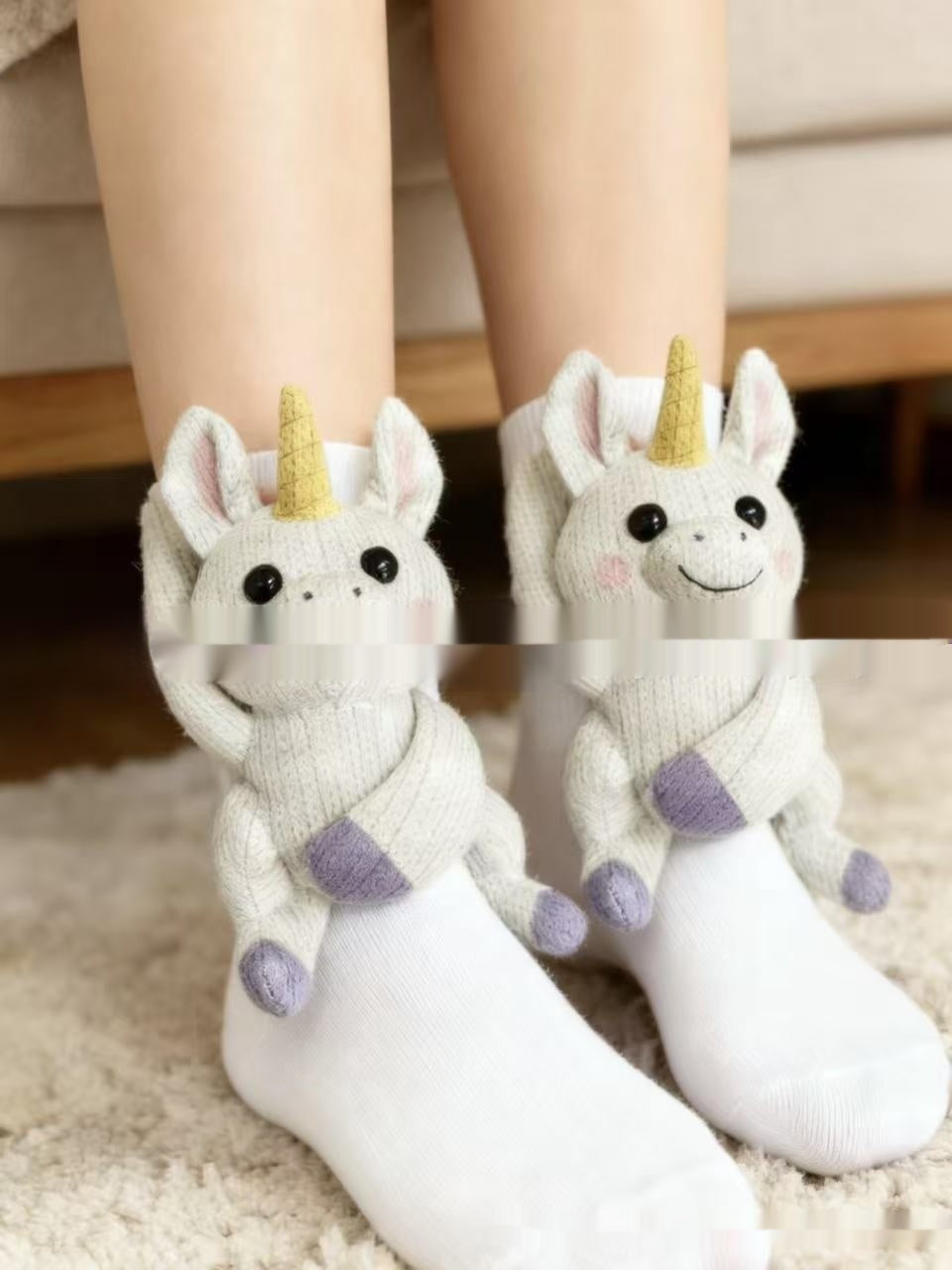 Knit socks with 3D crochet sloth