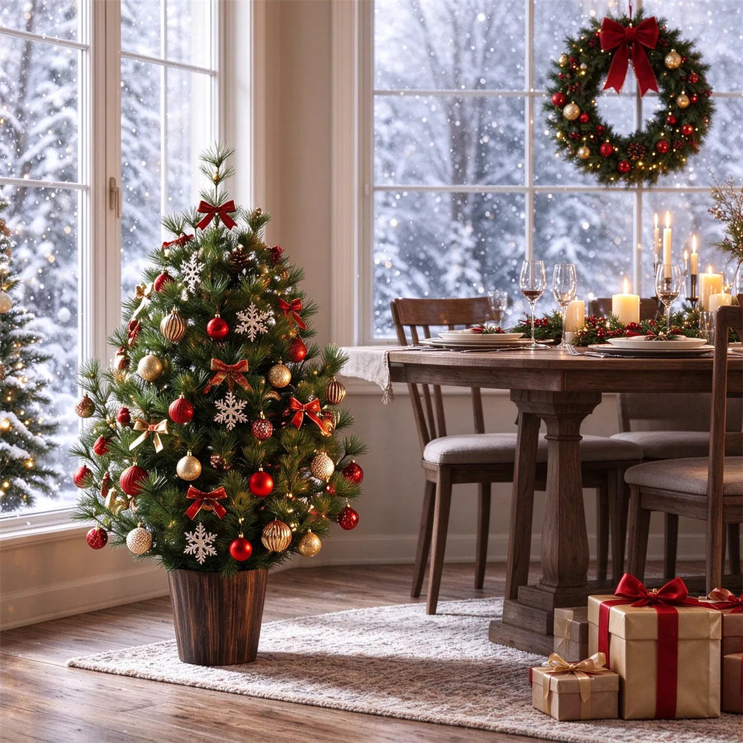 Small Christmas tree in vintage gold pot