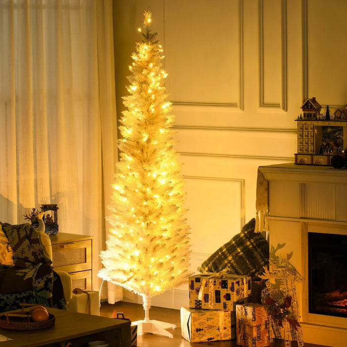 Heat Hollow White Pre-Lit Pencil Christmas Tree with 200 LEDs