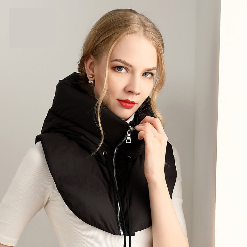 Ivory quilted down hood with neck warmer