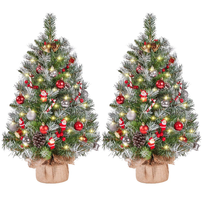 Heat Hollow Set of 2 Frosted Tabletop Christmas Trees with Lights