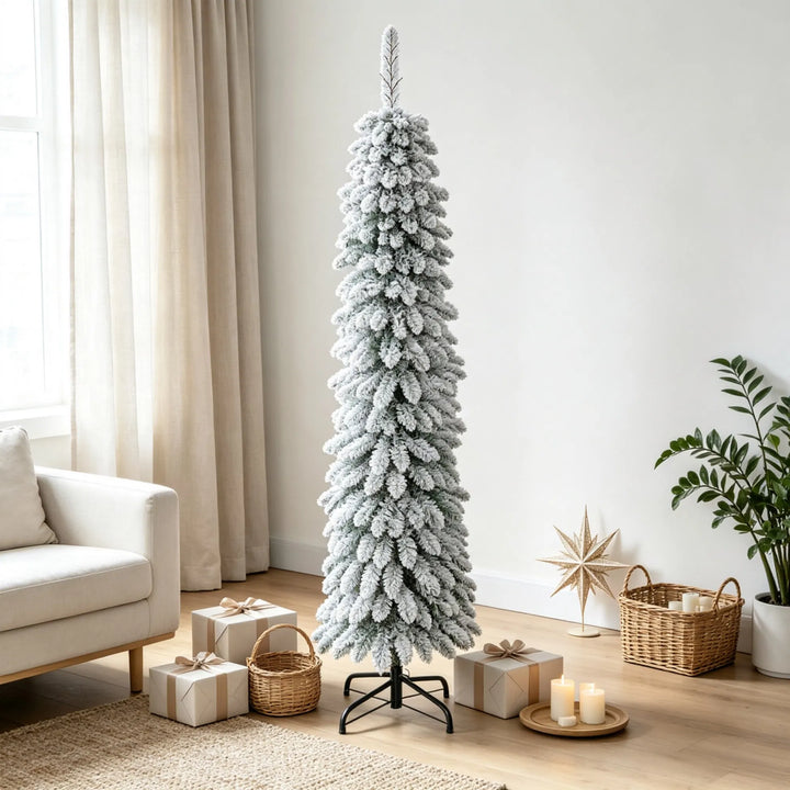 Slim white flocked tree, unlit, 5ft