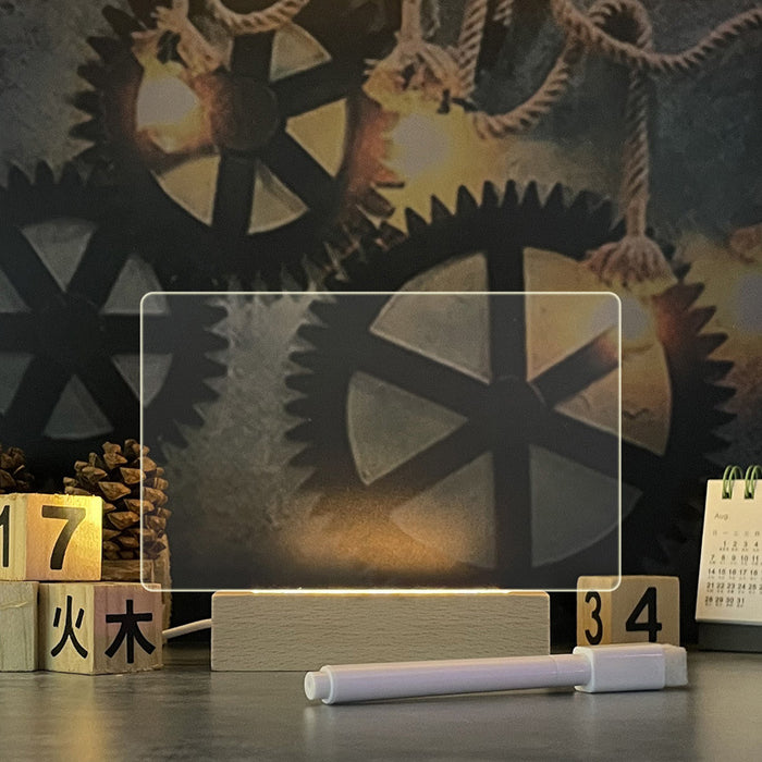 Heat Hollow LED Message Board Lamp with Pen on a Wooden Base