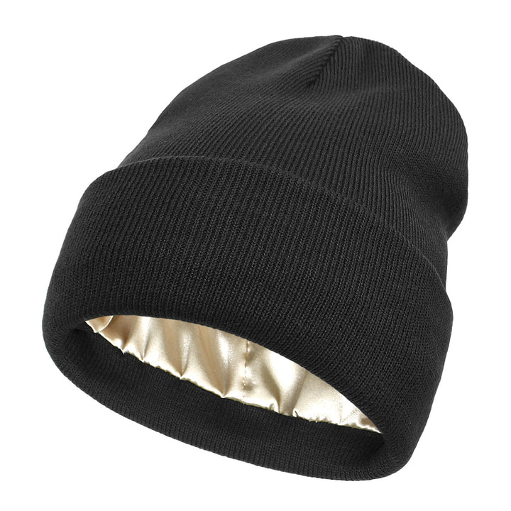 Pink cuffed beanie with satin lining